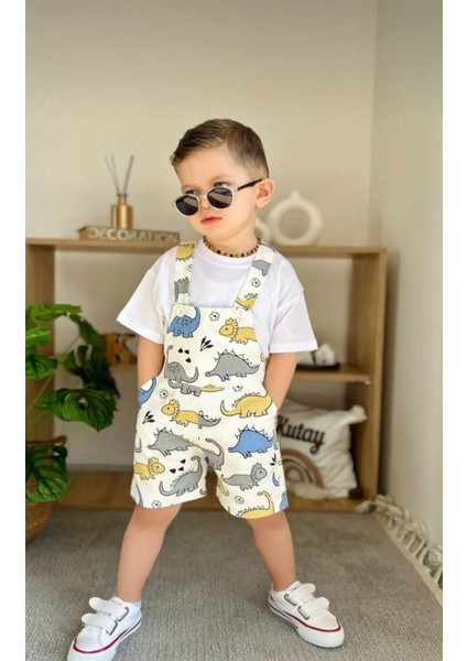 Erkek Çocuk Dinozor Desenli Denim Gabardin Kumaş
