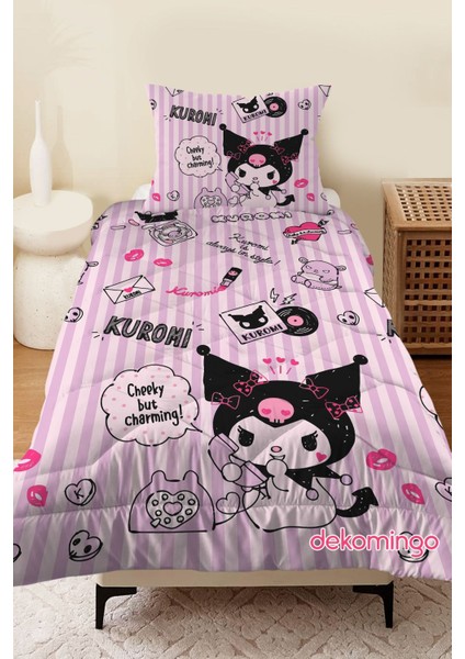 Büyük Çizgili Kuromi Bebek ve Çocuk Odası Kapitone Yorgan