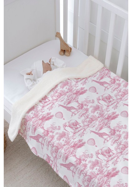 Peluş Çift Yüz Battaniye - Pink Toile De Jouy