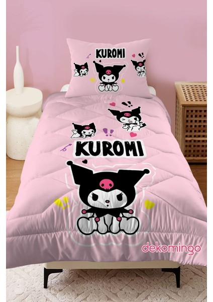 Kuromi Üçlü Pembe Desenli Bebek ve Çocuk Odası Kapitone Yorgan