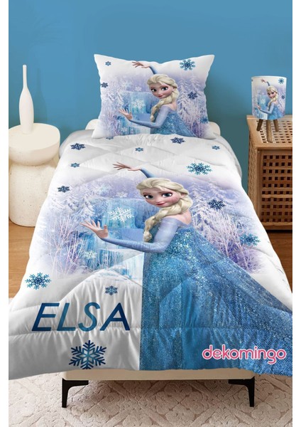 Kız Karakter Karlar Ülkesidesenli Kapitone Çocuk Yorgan ve Yastık Kılıfı Yorgan ve Yastık Kılıfı