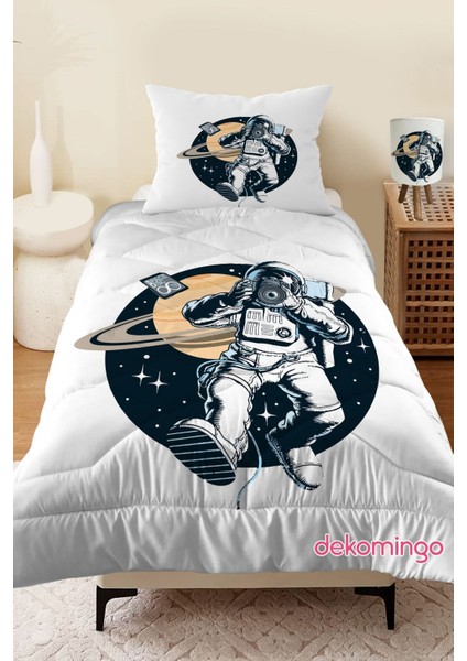 Astronot Uzay Desenli Kapitone Çocuk Yorgan ve Yastık Kılıfı