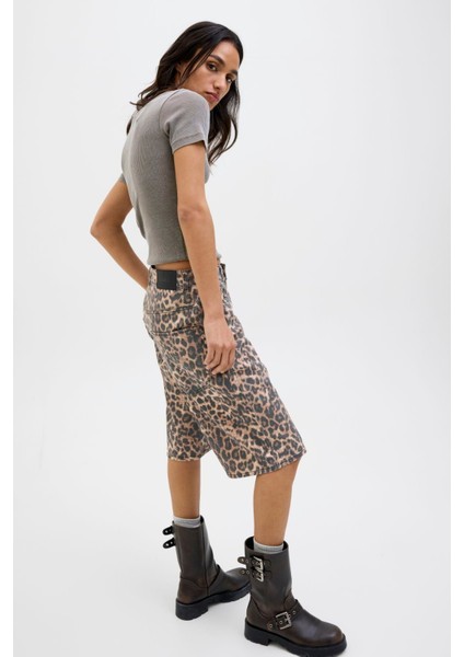 Kadin Leopar Desenli Baggy Sort - Sarah fırsatları