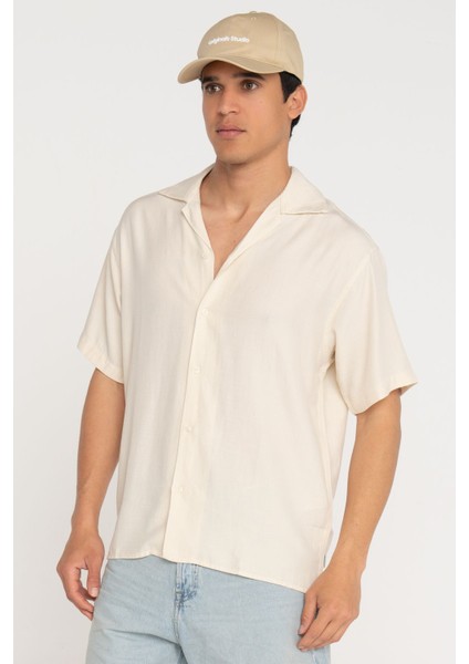 Jack&jones Cabana Varenna Slub Erkek Ekru Klasik Yaka Gömlek