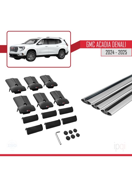 Gmc Acadia Denali 2024-2025 Arası ile Uyumlu Fly Model Ara Atkı Tavan Barı Gri 3 Adet indirimleri