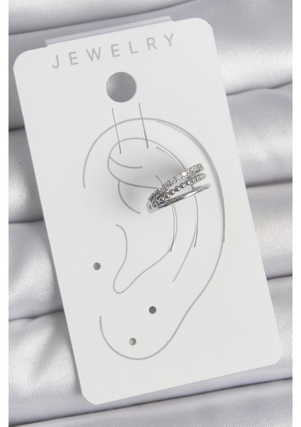 Pirinç Gümüş Renk Zirkon Taşlı 3'lü Sıralı Model Kadın Kıkırdak Küpe - TJ-BKP10555 fiyatları