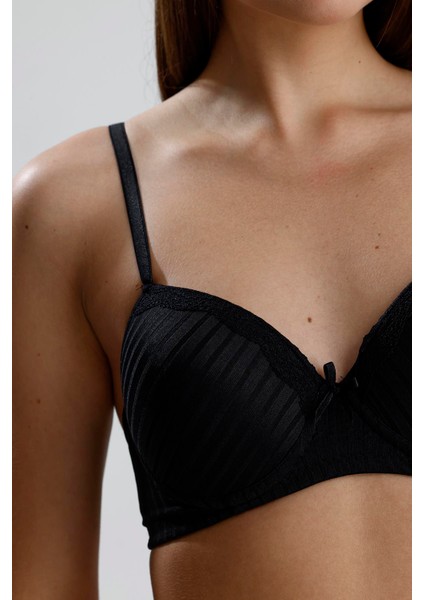 Destekli Dantel Detay Jakarlı Sütyen | Siyah 133 fiyatları