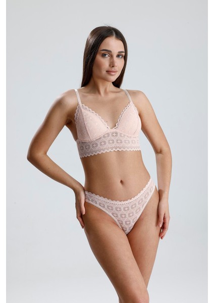 Dantel Detay Bralet Takım | Pudra 282