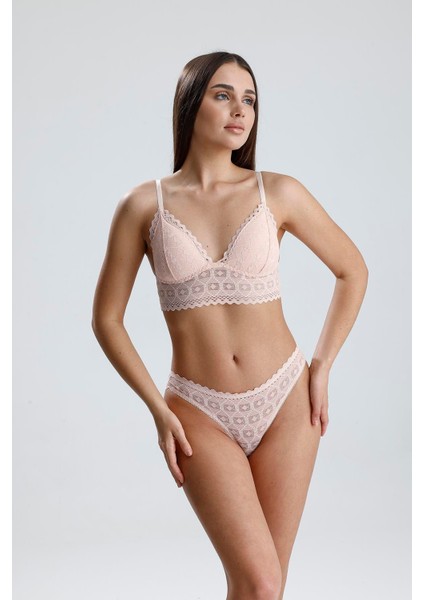 Dantel Detay Bralet Takım | Pudra 282