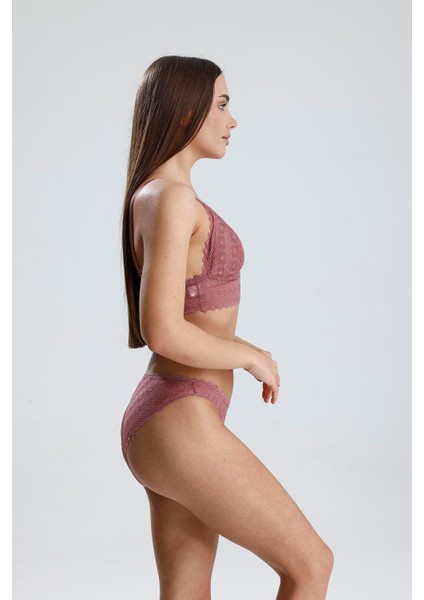Dantel Detay Bralet Takım | Gül Kurusu 282