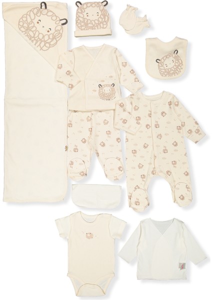 Organik Raporlu Interlok Zıbın Set 10LU (Organıc Lıttle Lamb) Z1027 Bej 0-3M/62CM