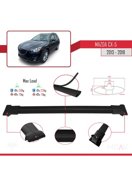 Mazda Cx-5 I (Ke) 2012-2016 Arası ile Uyumlu Fly Model Ara Atkı Tavan Barı Siyah 2 Adet fırsatları