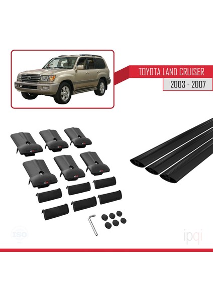 Toyota Land Cruiser (J100) 2003-2007 Arası ile Uyumlu Fly Model Ara Atkı Tavan Barı Siyah 3 Adet indirimleri