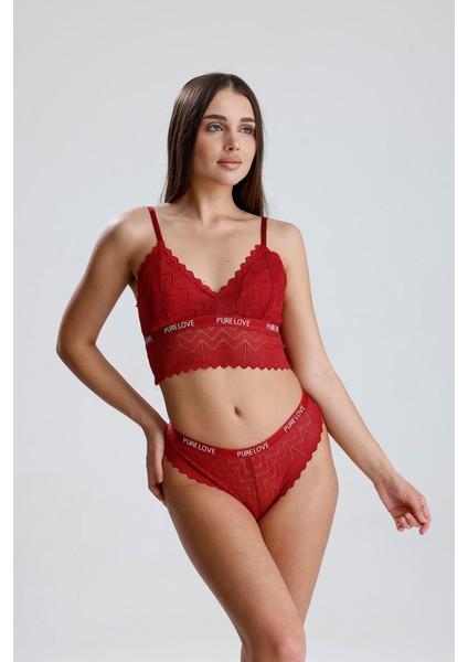 Dantel Detay Bralet Takım | Bordo 285