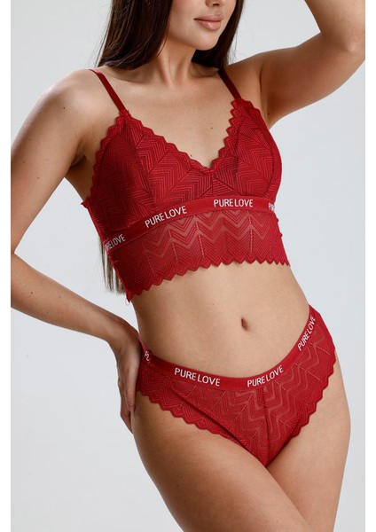 Dantel Detay Bralet Takım | Bordo 285