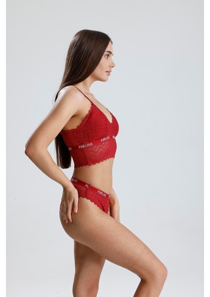 Dantel Detay Bralet Takım | Bordo 285