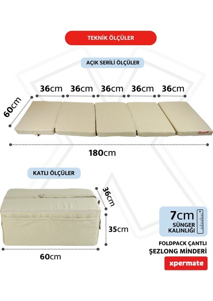 Katlanır Şezlong Minderi Fermuarlı Çantalı Cepli Foldpack 30 x 60 x 35 cm Bej fiyatları