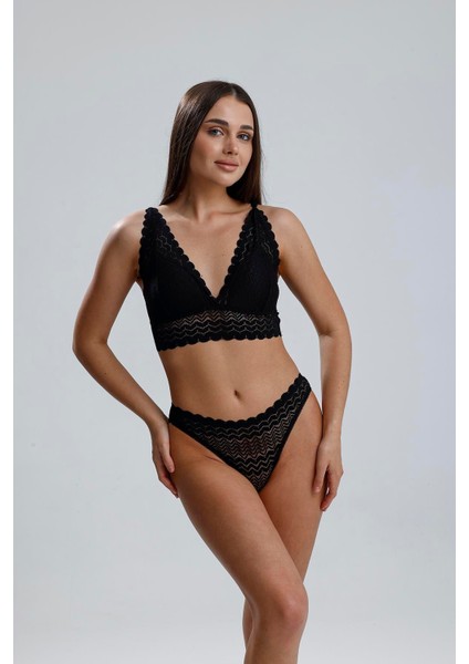 Dantelli Bralet Takım | Siyah 284