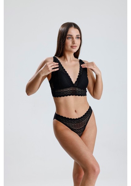 Dantelli Bralet Takım | Siyah 284