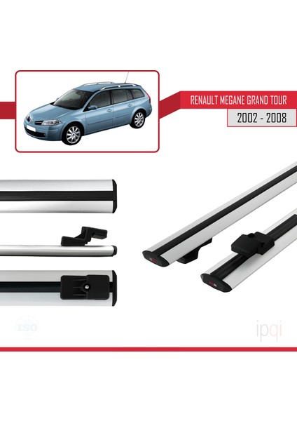 Renault Megane Grand Tour 2002-2008 Arası ile Uyumlu Basıc Model Ara Atkı Tavan Barı Gri 2 Adet modelleri