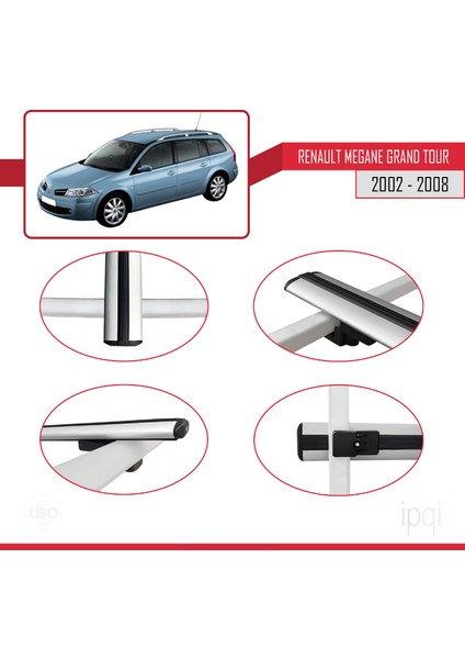 Renault Megane Grand Tour 2002-2008 Arası ile Uyumlu Basıc Model Ara Atkı Tavan Barı Gri 2 Adet fırsatları