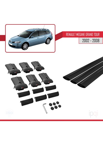 Renault Megane Grand Tour 2002-2008 Arası ile Uyumlu Fly Model Ara Atkı Tavan Barı Siyah 3 Adet indirimleri