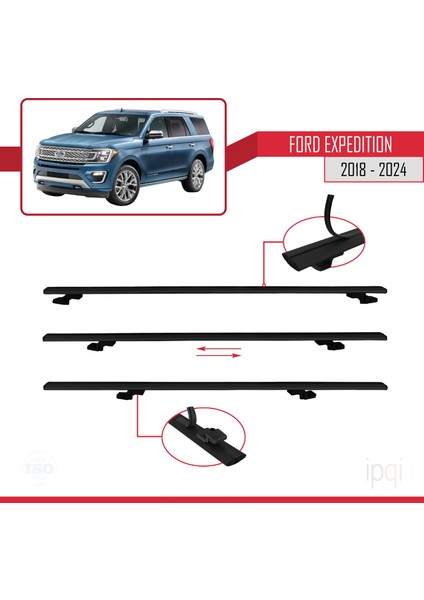 Ford Expedition 2018-2024 Arası ile Uyumlu Basıc Model Ara Atkı Tavan Barı Siyah 3 Adet indirimleri