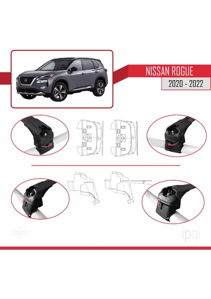 Nissan Rogue 2020-2022 Arası ile Uyumlu Ace-2 Model Ara Atkı Tavan Barı Siyah 2 Adet fırsatları
