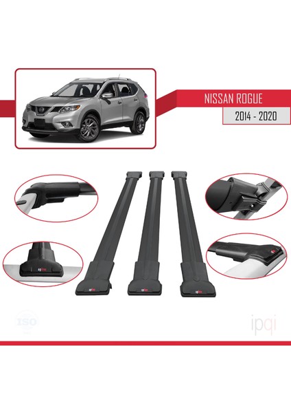 Nissan Rogue 2 (T32) 2014-2020 Arası ile Uyumlu Fly Model Ara Atkı Tavan Barı Siyah 3 Adet fırsatları