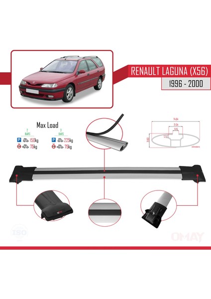 Renault Laguna (X56) Sw 1996-2000 Arası ile Uyumlu Fly Model Ara Atkı Tavan Barı Gri 2 Adet fırsatları
