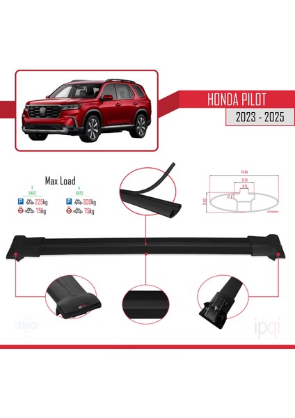 Honda Pilot 2023-2025 Arası ile Uyumlu Fly Model Ara Atkı Tavan Barı Siyah 3 Adet modelleri
