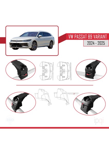 Vw Passat B9 Variant 2024-2025 Arası ile Uyumlu Ace-2 Ara Atkı Tavan Barı Siyah 2 Adet fırsatları