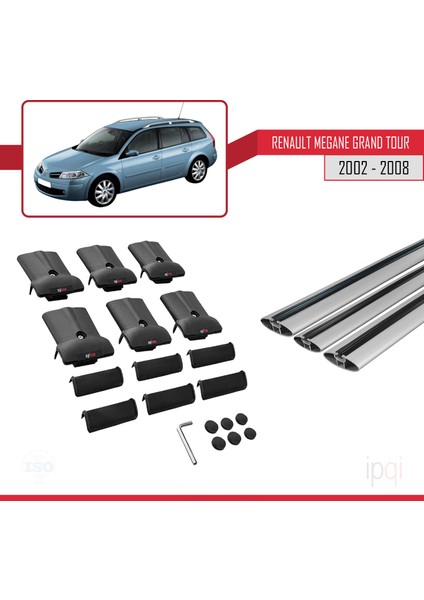 Renault Megane Grand Tour 2002-2008 Arası ile Uyumlu Fly Model Ara Atkı Tavan Barı Gri 3 Adet indirimleri