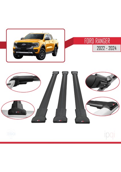 Ford Ranger (P703) 2022-2024 Arası ile Uyumlu Fly Model Ara Atkı Tavan Barı Siyah 3 Adet fırsatları