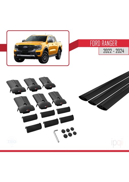 Ford Ranger (P703) 2022-2024 Arası ile Uyumlu Fly Model Ara Atkı Tavan Barı Siyah 3 Adet indirimleri