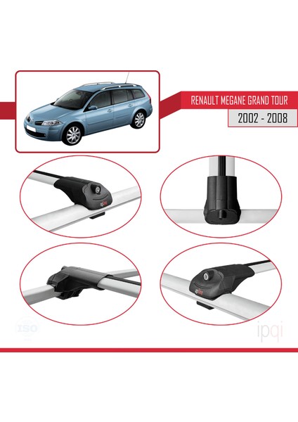 Renault Megane Grand Tour 2002-2008 Arası ile Uyumlu Ace-1 Ara Atkı Tavan Barı Gri 2 Adet fırsatları