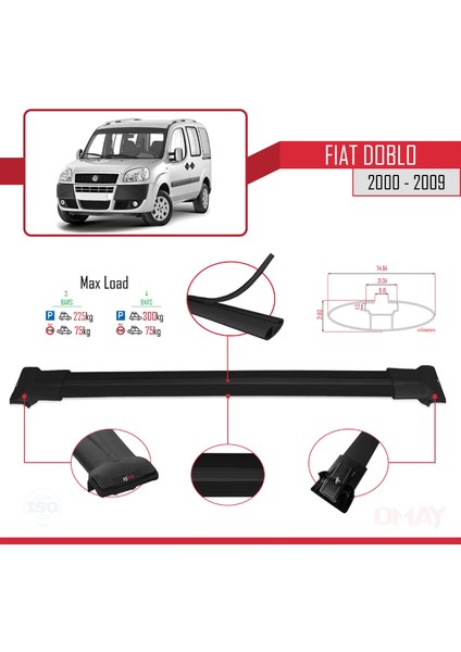 Fiat Doblo 2000-2009 Arası ile Uyumlu Fly Model Ara Atkı Tavan Barı Siyah 4 Adet modelleri