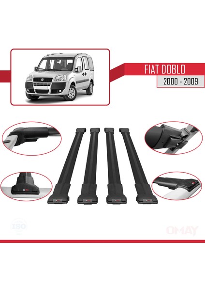 Fiat Doblo 2000-2009 Arası ile Uyumlu Fly Model Ara Atkı Tavan Barı Siyah 4 Adet fırsatları