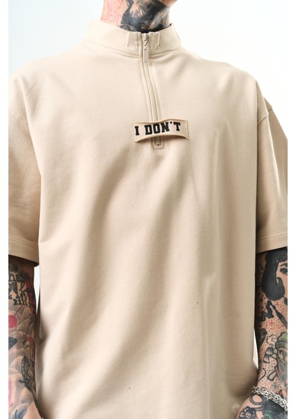 Erkek I Don't Nakışlı Oversize T-Shirt Bej indirimleri