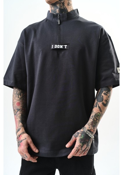 Erkek I Don't Nakışlı Oversize T-Shirt Füme indirimleri