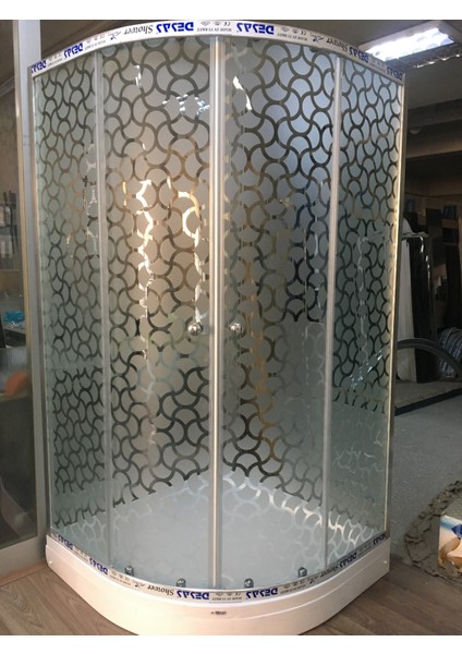 Desaş Duşakabin ve Tekne Revan Desen (Tekne Dahildir) 90 x 90 cm Oval 5mm Temp. Cam Parl. Alm Prfl