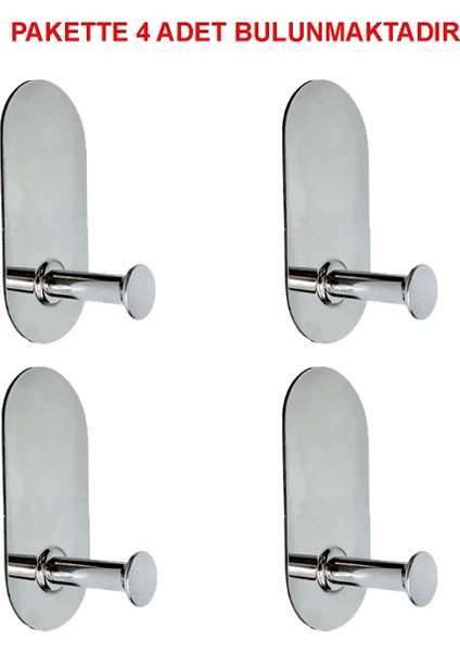 Thincal Kendinden Yapışkanlı Askılık Tekli Oval Krom 4 Lü Paket