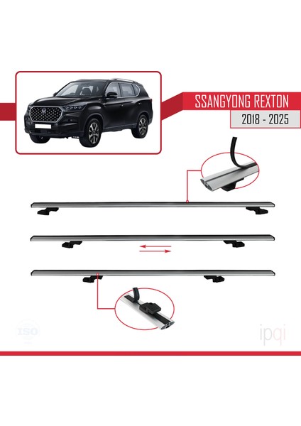 Ssangyong Rexton 2018-2025 Arası ile Uyumlu Basıc Model Ara Atkı Tavan Barı Gri 3 Adet indirimleri