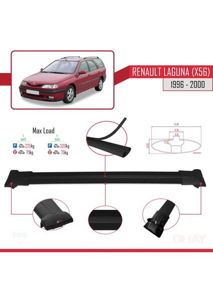 Renault Laguna (X56) Sw 1996-2000 Arası ile Uyumlu Fly Model Ara Atkı Tavan Barı Siyah 3 Adet modelleri