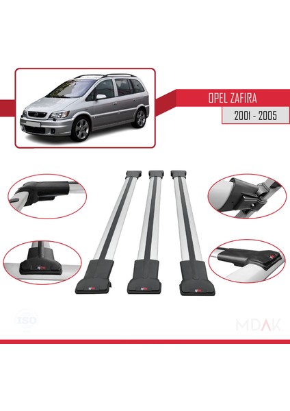 Opel Zafira A (T98) 2001-2005 Arası ile Uyumlu Fly Model Ara Atkı Tavan Barı Gri 3 Adet fırsatları