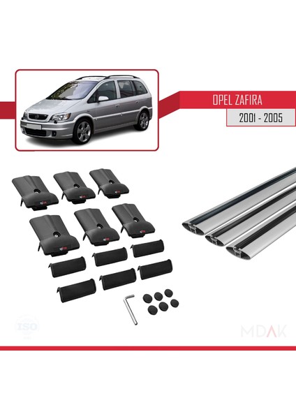 Opel Zafira A (T98) 2001-2005 Arası ile Uyumlu Fly Model Ara Atkı Tavan Barı Gri 3 Adet indirimleri