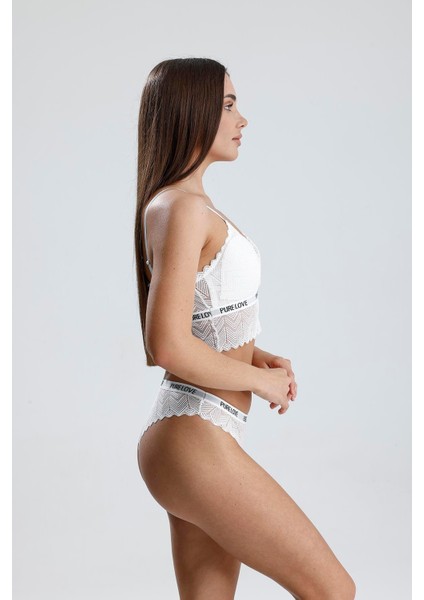 Dantelli Yazı Detay Desteksiz Bralet Takım | Ekru 285 fırsatları