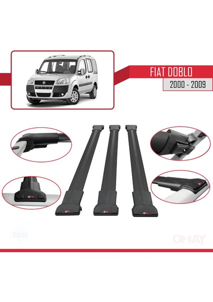 Fiat Doblo 2000-2009 Arası ile Uyumlu Fly Model Ara Atkı Tavan Barı Siyah 3 Adet fırsatları
