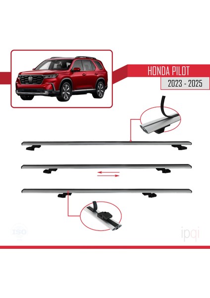 Honda Pilot 2023-2025 Arası ile Uyumlu Basıc Model Ara Atkı Tavan Barı Gri 3 Adet indirimleri