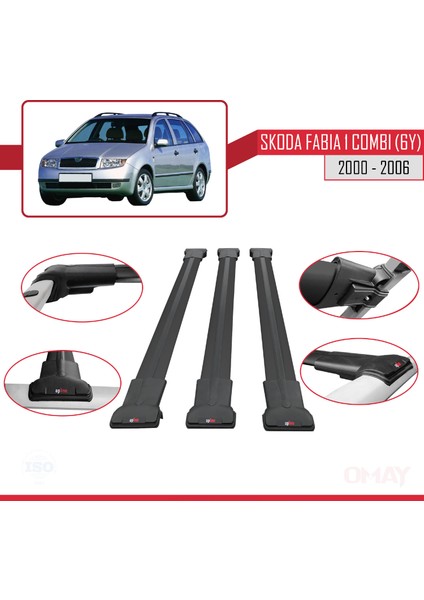 Skoda Fabia (6y) Combi 2000-2006 Arası ile Uyumlu Fly Model Ara Atkı Tavan Barı Siyah 3 Adet fırsatları